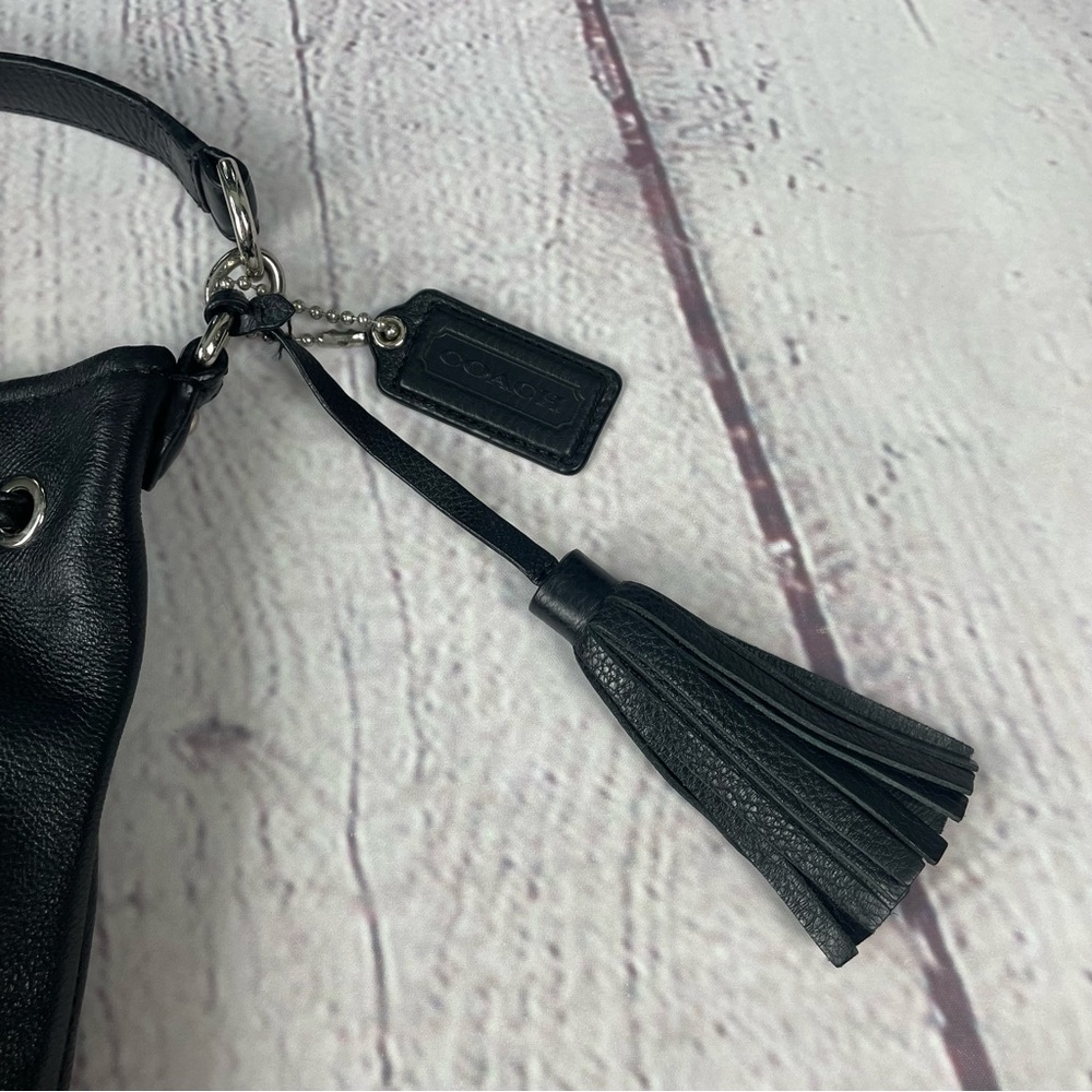 Coach Avery Pebbled Leather Hobo Bag Bucket Drawstring Black Teal Silver - Picture 14 of 16
